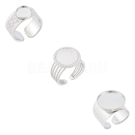 3Pcs 3 Styles 304 Stainless Steel Open Cuff Finger Ring Cabochon Settings STAS-UN0059-66P-1