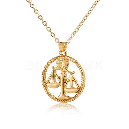 Alloy Flat Round with Constellation Pendant Necklaces PW-WG52384-07-1