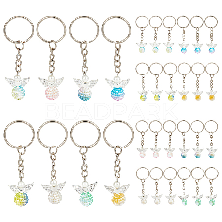 32Pcs 8 Colors Alloy & Imitation Pearl Acrylic Keychain KEYC-ME00006-1