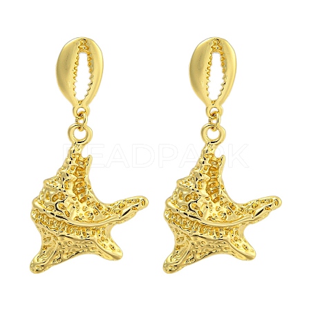 Rack Plating Shell Shape & Starfish Brass Stud Earrings EJEW-I313-16G-1