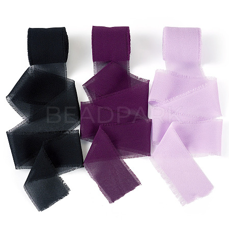 3 Rolls Polyester Raw Edges Ribbons SRIB-TAC0002-26B-1