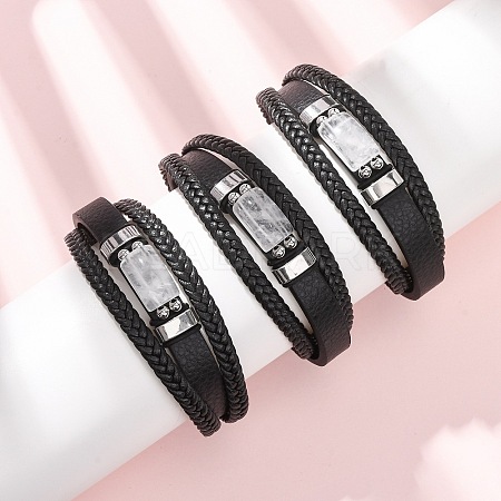 Natural Quartz Crystal & Braided Microfiber Leather Multi-strand Bracelets for Women Men GG-CBAEA55-01E-1
