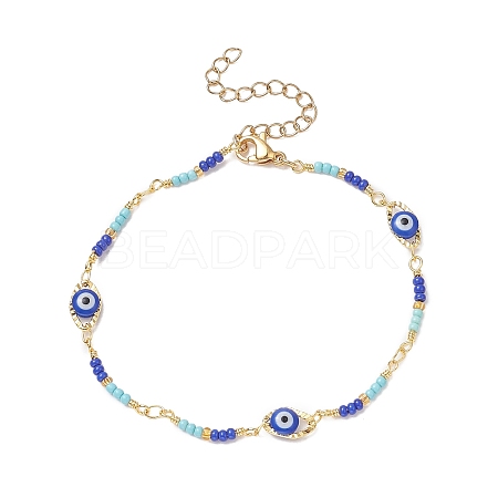 Brass Evil Eye Link Chain Bracelet with Glass Beaded for Women BJEW-JB09385-1