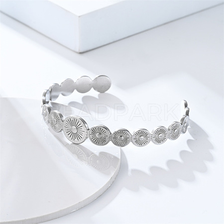 Flat Round 304 Stainless Steel Cuff Bangles for Women FS-WG0757B-02-1
