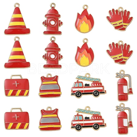 16Pcs 8 Styles Fire Safety Theme Alloy Enamel Pendants ENAM-YW0009-35-1