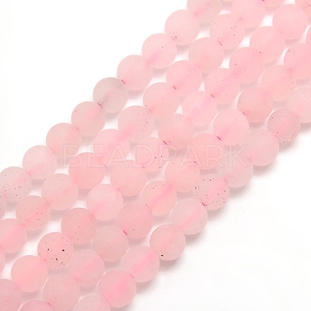 Frosted Natural Rose Quartz Round Bead Strands G-M064-4mm-09-1