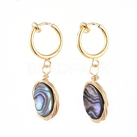 Natural Abalone Shell/Paua Shell Clip-on Hoop Earrings EJEW-JE04130-02-1