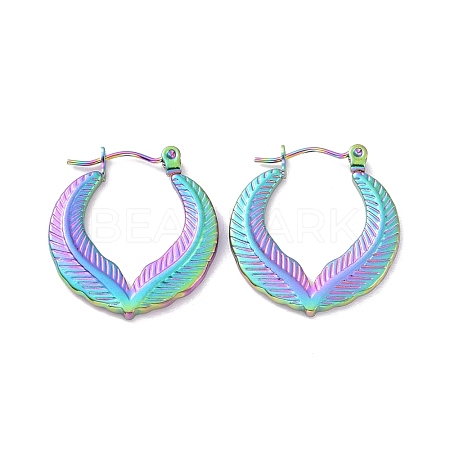 Ion Plating(IP) Rainbow Color 304 Stainless Steel Double Leaf Wrap Hoop Earrings for Women EJEW-G293-23M-1