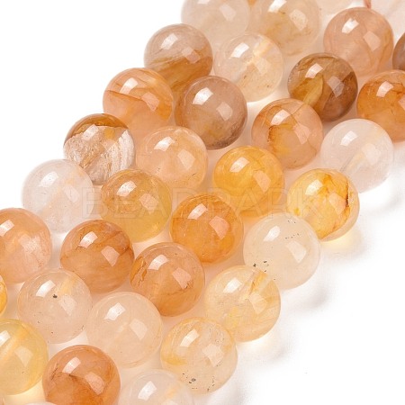 Natural Yellow Hematoid Quartz/Golden Healer Quartz Beads Strands G-E571-05B-1
