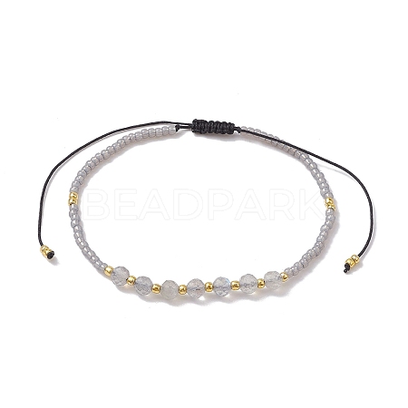 Adjustable Natural Labradorite & Seed Braided Bead Bracelets BJEW-JB10181-04-1