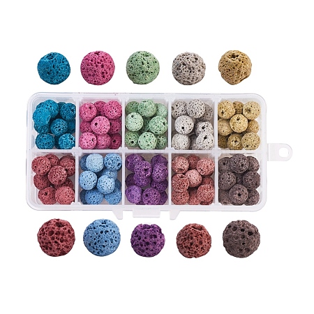 10 Colors Natural Lava Rock Round Beads G-JP0001-02-1
