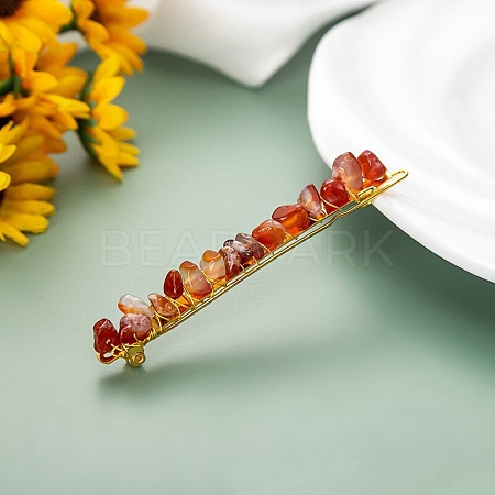 Natural Red Agate Chip & Metal Hair Bobby Pins PW-WG30375-01-1