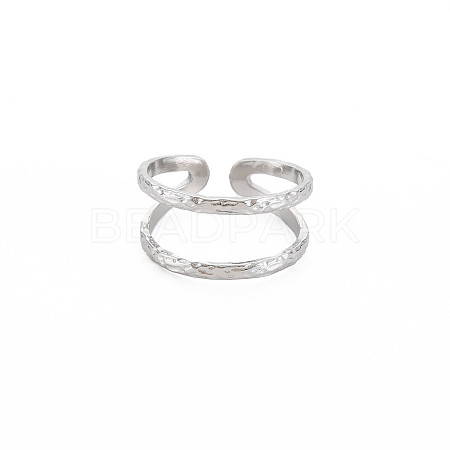 Non-Tarnish 304 Stainless Steel Double Line Open Cuff Ring for Women X-RJEW-S405-200P-1