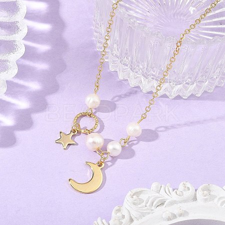 Brass Moon Star Pendant Cable Chains Necklaces for Women NJEW-JN06520-1