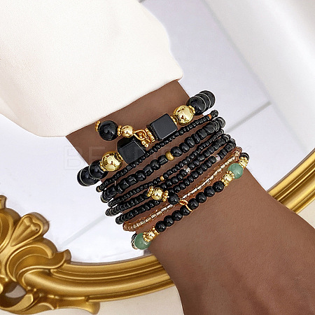 8Pcs 8 Styles Glass Seeded Beaded Stretch Bracelet Set WG2CB6D-05-1
