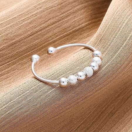 Rotatable 925 Sterling Silver Open Cuff Rings RJEW-S624-06S-1