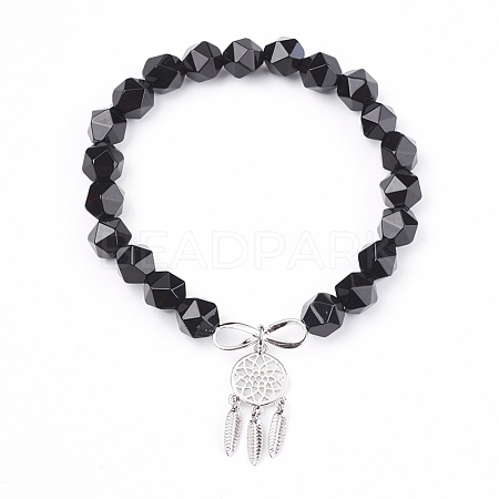 Natural Black Agate(Dyed & Heated) Beads Charm Bracelets BJEW-O162-D01-1