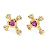 Rack Plating Brass Cross with Love Stud Earrings with Cubic Zirconia EJEW-D061-10G-1