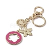 Rhinestone Enamel Flower Pendant Keychain with AlloyCharm KEYC-WH0004-82KCG-01-2