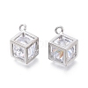 Hollow Brass Micro Clear Cubic Zirconia Charms ZIRC-H101-01P-1