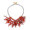 Summer Beach Wood Disc & Acrylic Coral & Round Pendant Bib Necklaces NJEW-Z096-01G-2
