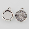 Tibetan Style Antique Silver Alloy Flat Round Pendant Cabochon Settings X-TIBEP-M022-26AS-2