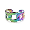 Ion Plating(IP) Rainbow Color 304 Stainless Steel Curb Chain Shape Cuff Ring for Women RJEW-C025-31M-2