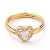 Clear Cubic Zirconia Heart Adjustable Ring RJEW-C029-05G-2