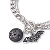Halloween Alloy Enamel Bat and Dyed Synthetic Turquoise Pumpkin Charm 304 Stainless Steel Bracelet Sets BJEW-JB12446-03-3