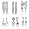6 Pairs 6 Style Alloy Rhinestone Teardrop Dangle Clip-on Earrings EJEW-FI0002-91-8