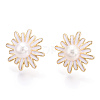 Daisy Flower Natural Pearl Stud Earrings with Enamel PEAR-N020-07G-3