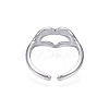 Non-Tarnish 304 Stainless Steel Heart Gesture Open Cuff Ring for Women RJEW-S405-260P-3