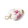 Heart Shaped Pink Floral Printed Porcelain Pendants PALLOY-JF03972-5