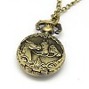 Alloy Flat Round with Horse Pendant Necklace Pocket Watch WACH-N011-84-2