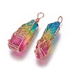 Electroplate Natural Quartz Crystal Big Wire Wrapped Pendants G-L520-B03-RG-2