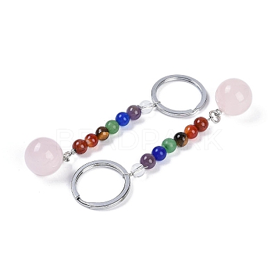 Natural Rose Quartz Round Beaded Keychain G-H076-01P-13-1