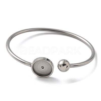 304 Stainless Steel Cuff Blank Bangle Bases with Round Tray STAS-Z088-04A-P-1