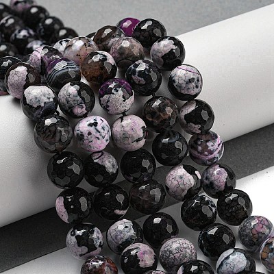 Faceted Natural Fire Crackle Agate Beads Strands G-F447-12mm-N15-1