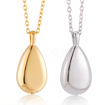 2Pcs 2 Colors 201 Stainless Steel Teardrop Memorial Urn Ashes Pendant Necklaces NJEW-CN0001-21-1