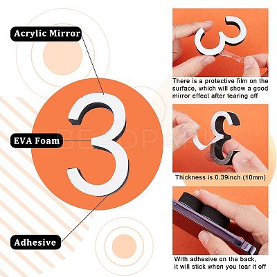 10Pcs 10 Style Acrylic Mirror Wall Stickers AJEW-CN0001-46-1