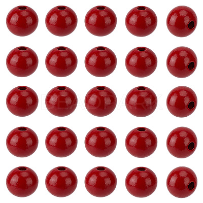 Spray Painted Round Natural Schima Wood Beads WOOD-PA0001-81C-02-1