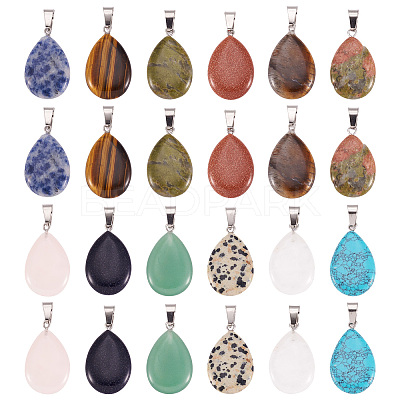 50Pcs Natural & Synthetic Mixed Gemstone Pendants G-TA0001-47-1