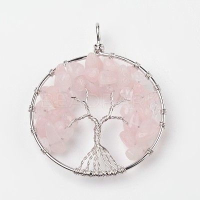 Tree of Life Natural Rose Quartz Big Pendants X-G-L455-D07-1