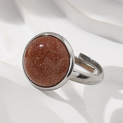 Half Round Synthetic Goldstone Finger Rings RJEW-M062-01P-06-1