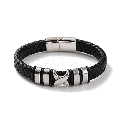 Men's Braided Black PU Leather Cord Bracelets BJEW-K243-23P-1