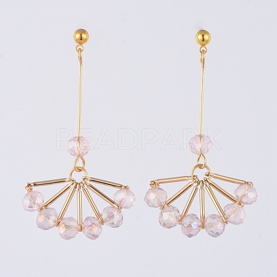 Fan Dangle Ear Studs EJEW-JE03814-04-1