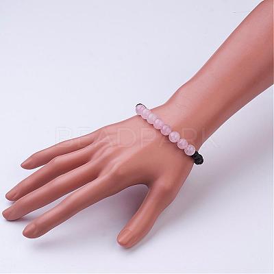 Natural Rose Quartz & Lava Rock Beaded Stretch Bracelets BJEW-JB02703-01-1