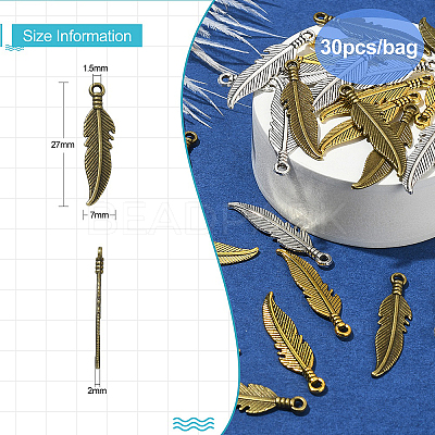 30Pcs 3 Colors Alloy Pendants FEAT-CJ0001-01-1