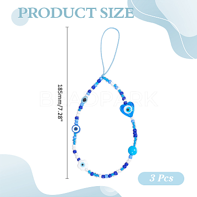 3Pcs Evil Eye Glass Phone Hand Strap Chains HJEW-ME0001-18-1