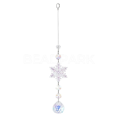 AB Color Glass Snowflake Pendant Decorations AJEW-Q144-02P-02-1